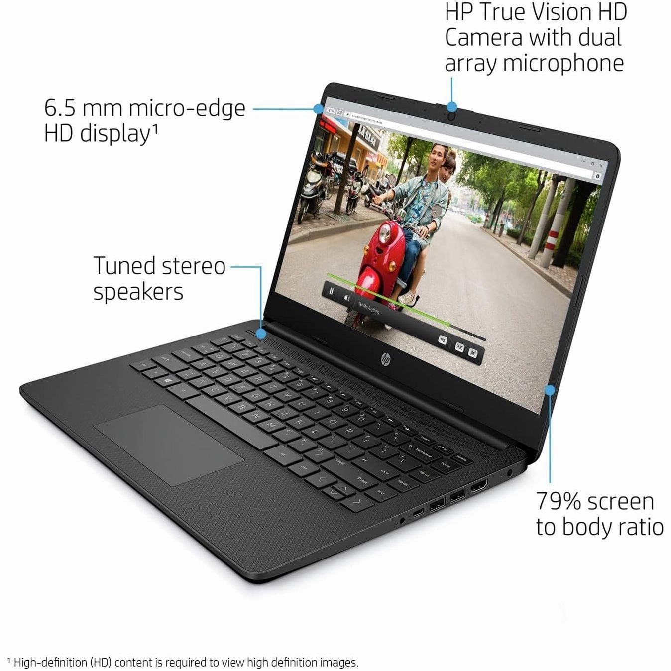 HP 14s-dq0034na 14" Laptop C Intel Celeron N4120, 4GB RAM, 128GB SSD, Windows 11, Black