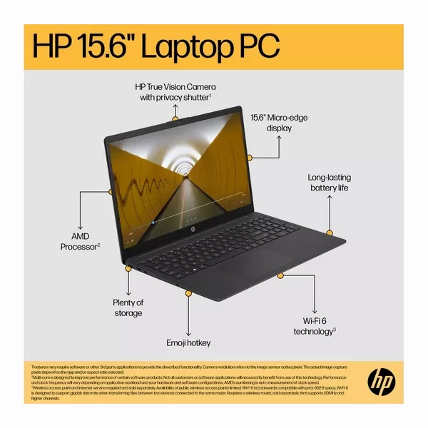 HP 15-fc0514sa 15.6" Laptop AMD Ryzen 5 7520U 8GB RAM 256GB SSD Jet Black