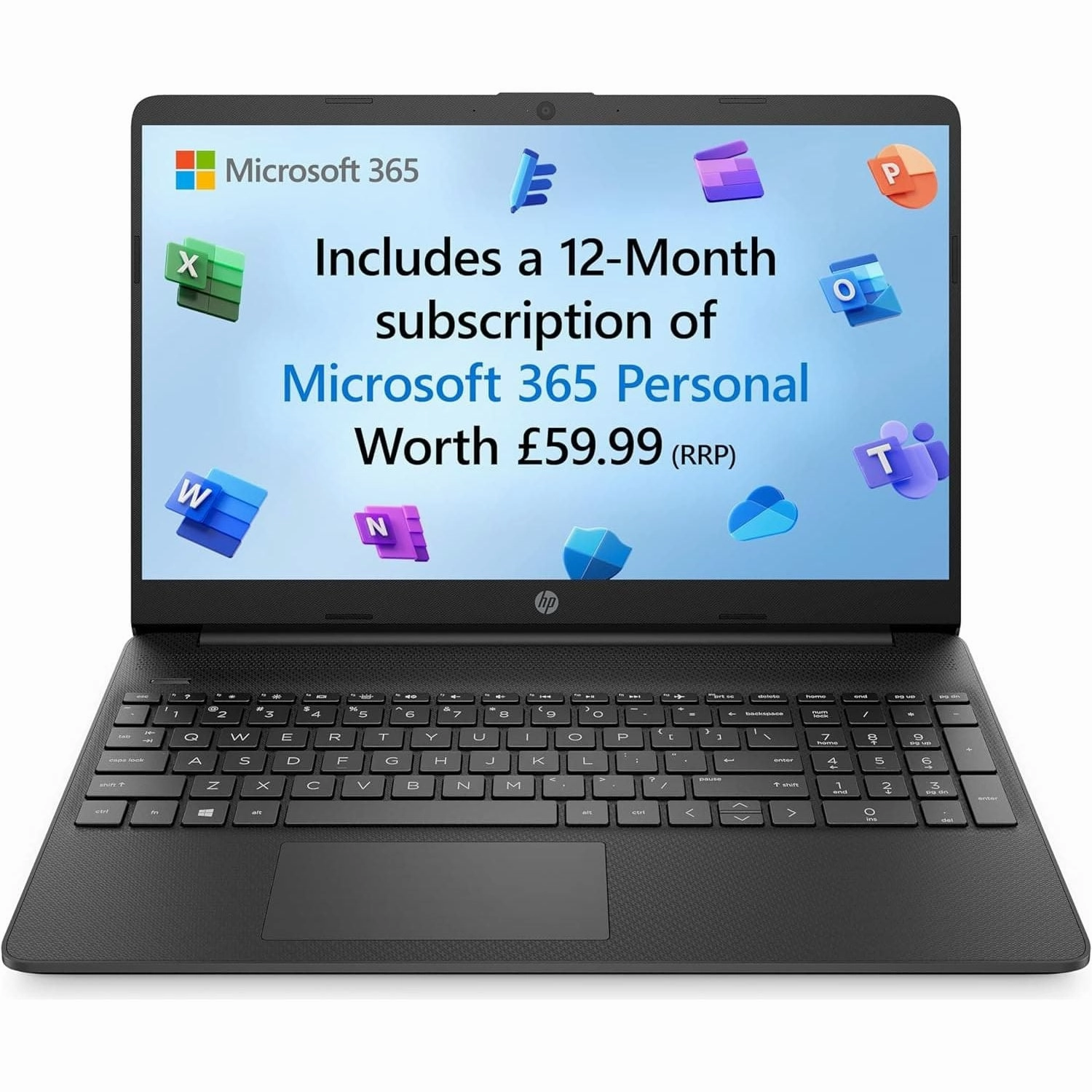 HP 15s-fq0004na Laptop: Intel Pentium Silver N5030, 4GB RAM, 128GB SSD, 15.6" FHD Display, Windows 11 Home S Mode, Black, 1-Year Microsoft 365 Personal