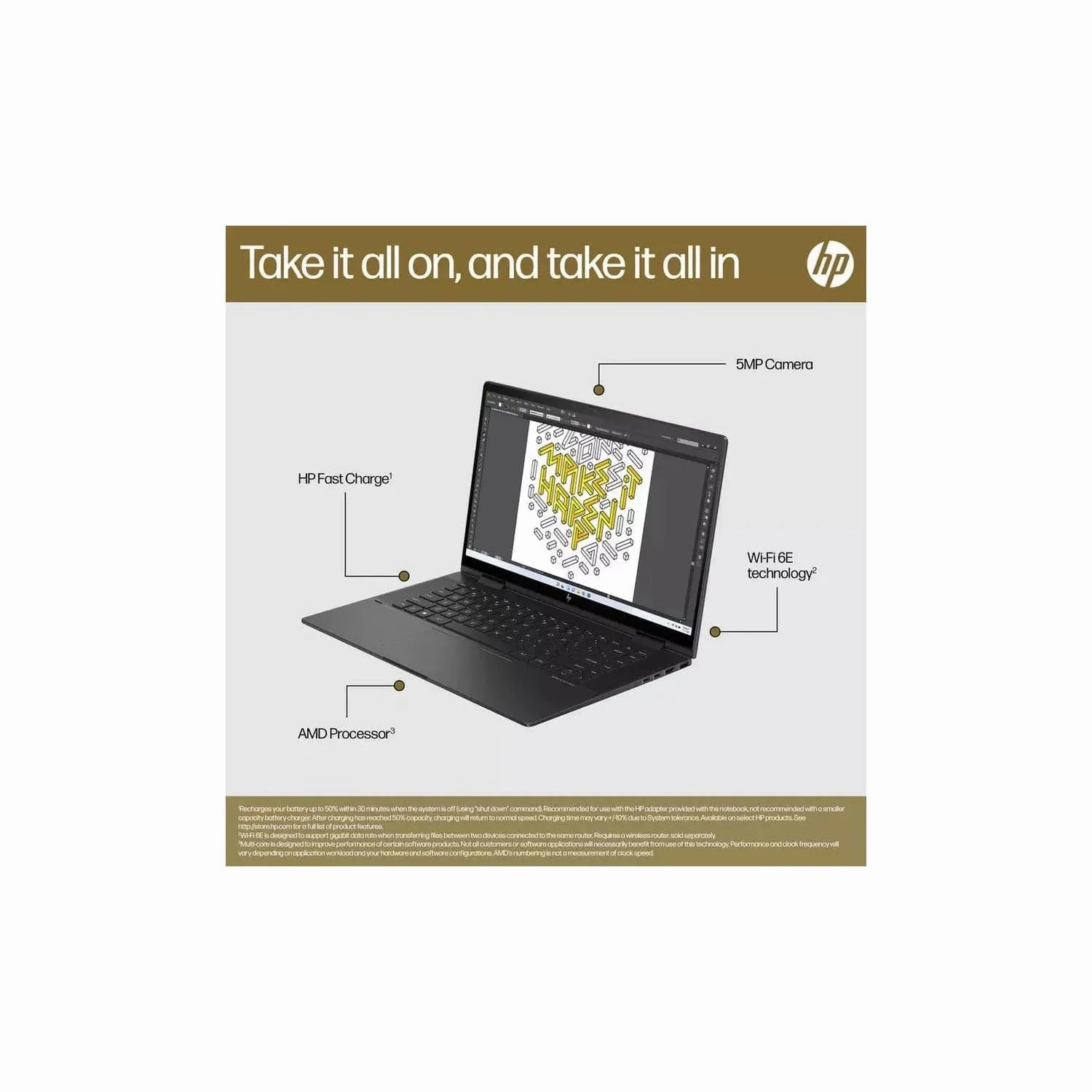 HP ENVY x360 15-fh0001na Convertible Laptop, AMD Ryzen 5 Processor, 8GB RAM, 512GB SSD, 15.6" Full HD Touchscreen, Black