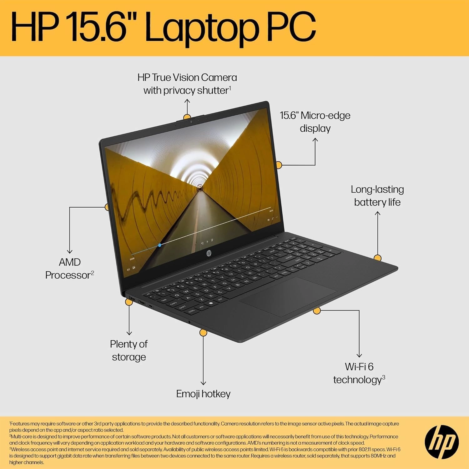 HP Laptop 15-fc0018na - AMD Ryzen 3, 4GB RAM, 128GB SSD, 15.6" Full HD, Windows 11 - Jet Black