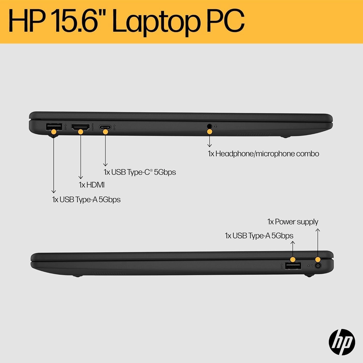 HP Laptop 15-fc0018na - AMD Ryzen 3, 4GB RAM, 128GB SSD, 15.6" Full HD, Windows 11 - Jet Black
