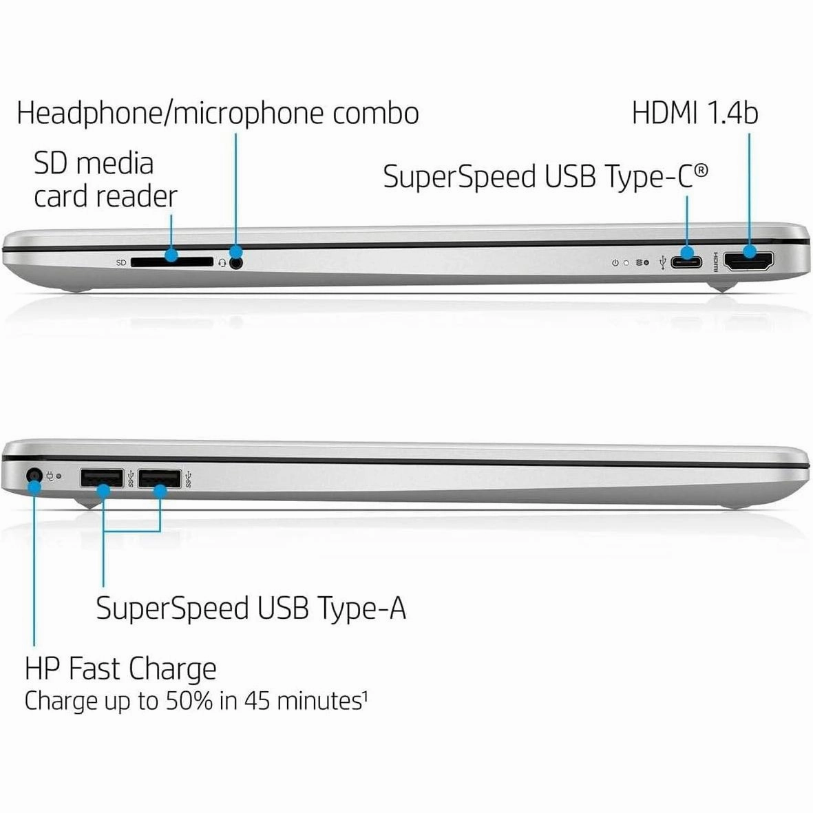 HP Laptop PC 15s-fq0028na - Intel Pentium Silver N5030 Processor - 4GB RAM - 128GB SSD - 15.6 inch HD display - Windows 11 Home - Natural Silver