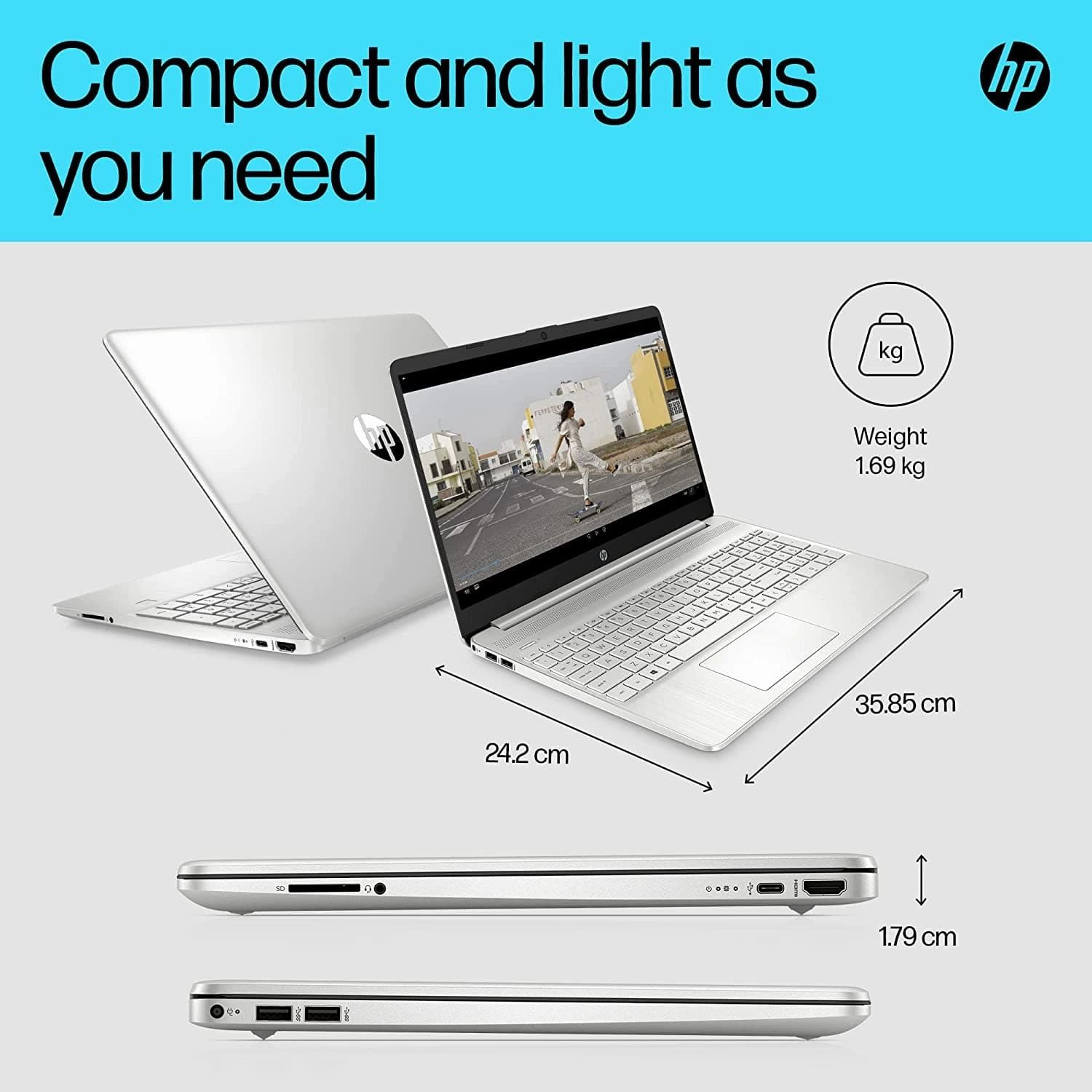 HP Laptop PC 15s-fq2015sa | Intel Core i3-1115G4 Processor | 8GB RAM | 256GB SSD | 15.6 inch Full HD 16:9 display | Microsoft Windows 11 Home OS | Natural Silver