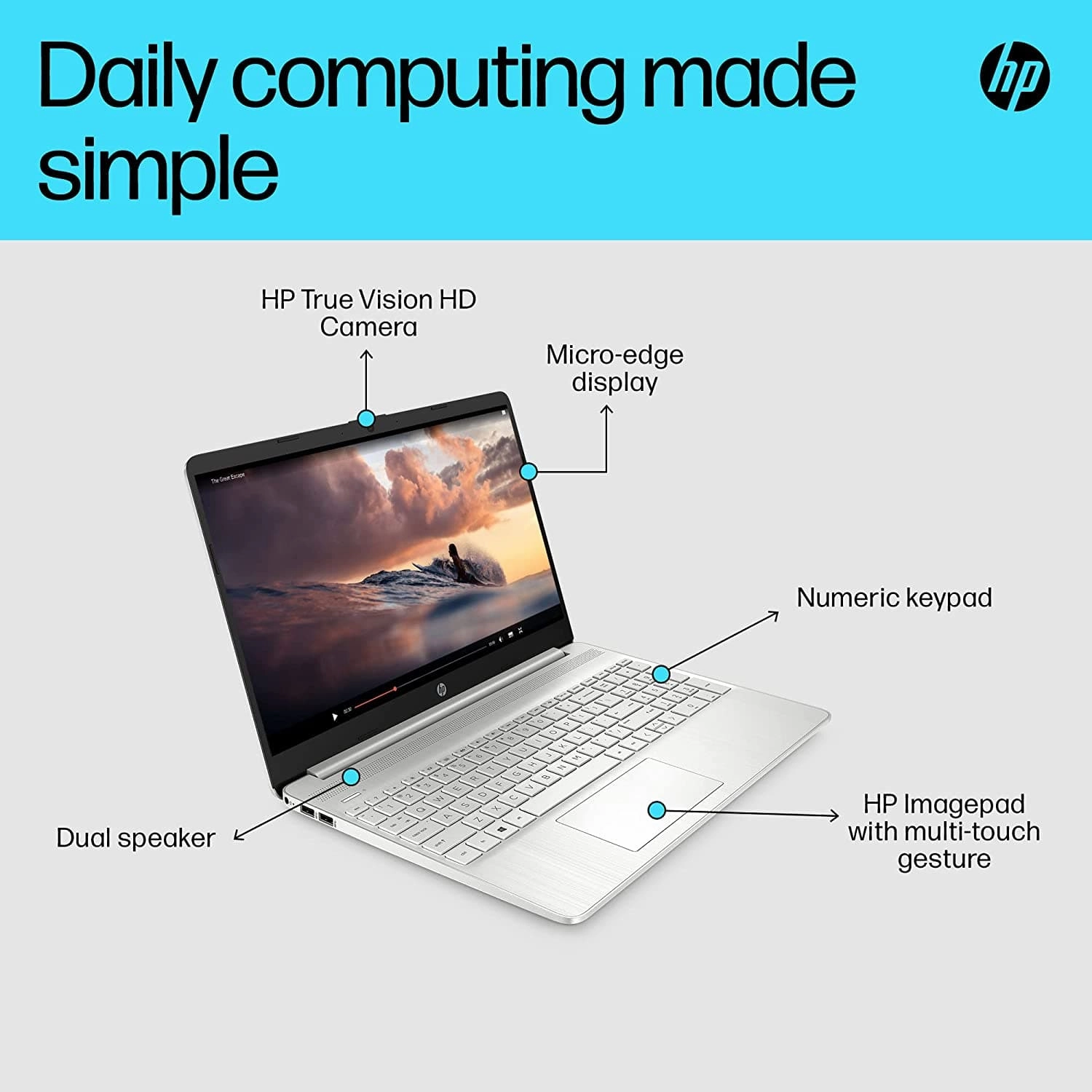 HP Laptop PC 15s-fq2015sa | Intel Core i3-1115G4 Processor | 8GB RAM | 256GB SSD | 15.6 inch Full HD 16:9 display | Microsoft Windows 11 Home OS | Natural Silver