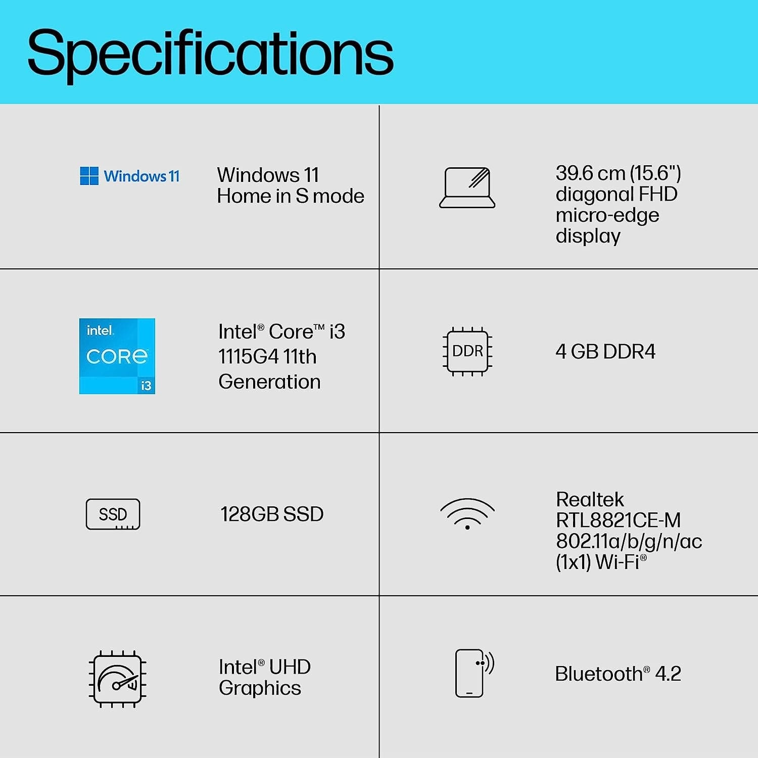 HP Laptop PC 15s-fq2015sa | Intel Core i3-1115G4 Processor | 8GB RAM | 256GB SSD | 15.6 inch Full HD 16:9 display | Microsoft Windows 11 Home OS | Natural Silver