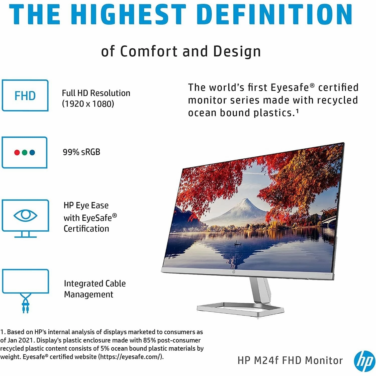 HP M24f Ultraslim Monitor, Full HD (1920 x 1080) 23.8 Inch (1 HDMI, 1 VGA) - Silver / Black