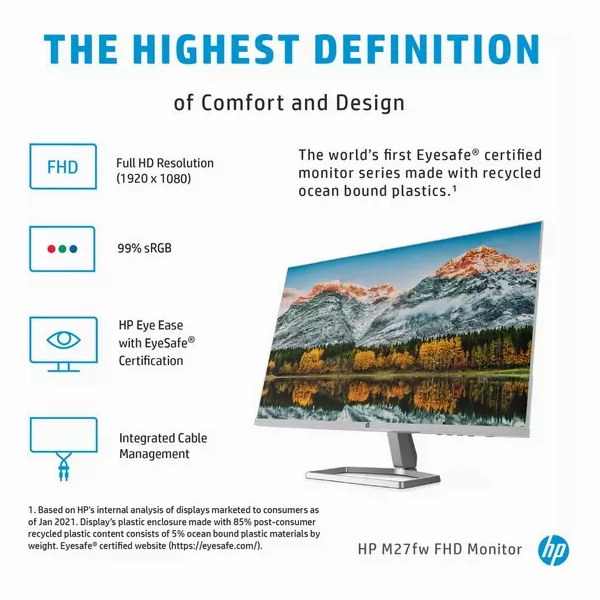 HP M27fw 27" Full HD IPS LCD Monitor, White