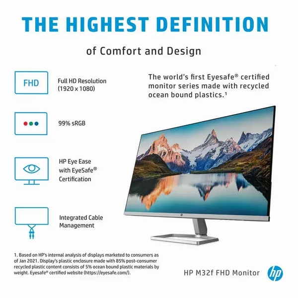 HP M32f 31.5-Inch Full HD VA LCD Monitor - Black & Silver