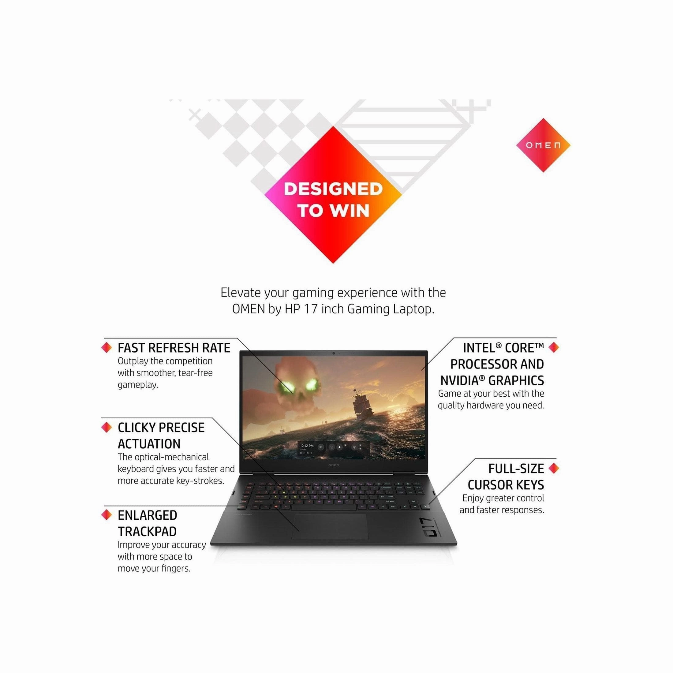 HP Omen 17-ck0013na Gaming Laptop - 17.3in QHD, GeForce RTX 3070, Intel Core i7, 16GB RAM, 1TB SSD storage
