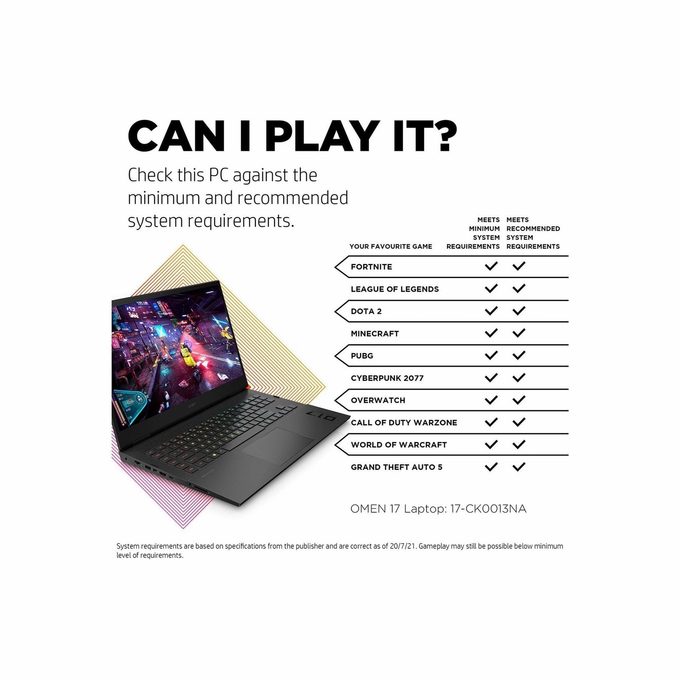 HP Omen 17-ck0013na Gaming Laptop - 17.3in QHD, GeForce RTX 3070, Intel Core i7, 16GB RAM, 1TB SSD storage