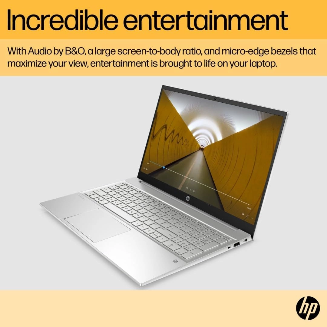 HP Pavilion 15.6" Laptop, AMD Ryzen 7 7730H, 16GB RAM, 512GB SSD, Radeon Graphics, FHD Display, Win 11, B&O Audio, Natural Silver (15-eh3000sa)