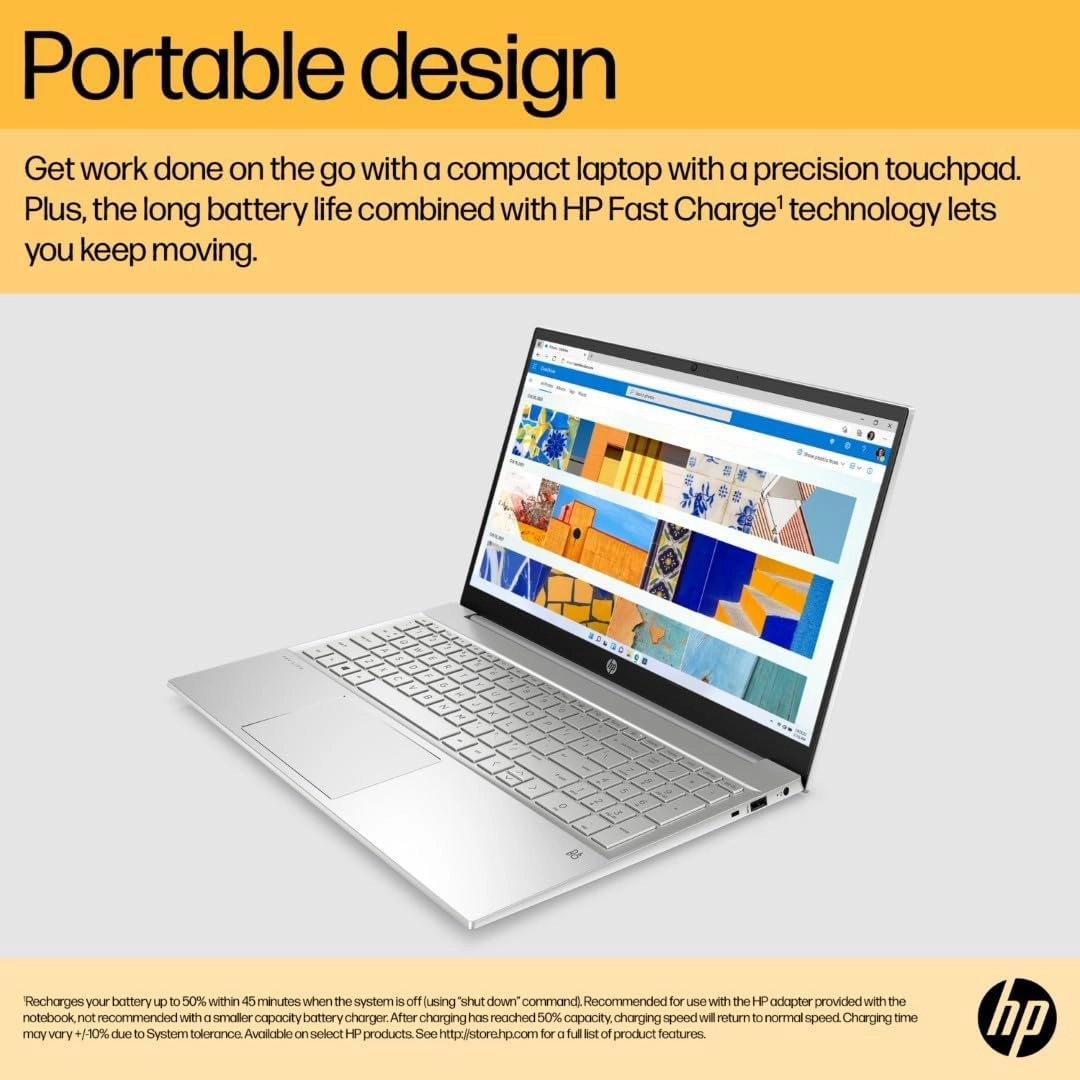 HP Pavilion 15.6" Laptop, AMD Ryzen 7 7730H, 16GB RAM, 512GB SSD, Radeon Graphics, FHD Display, Win 11, B&O Audio, Natural Silver (15-eh3000sa)