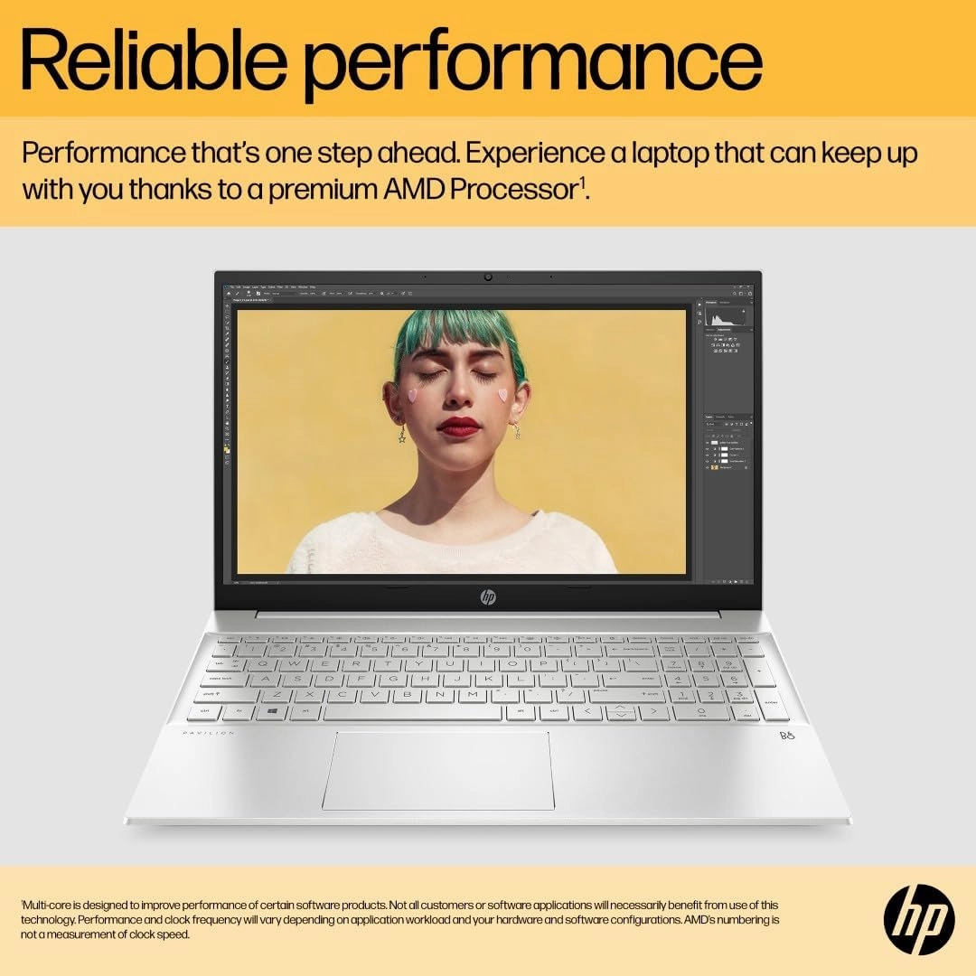 HP Pavilion 15.6" Laptop, AMD Ryzen 7 7730H, 16GB RAM, 512GB SSD, Radeon Graphics, FHD Display, Win 11, B&O Audio, Natural Silver (15-eh3000sa)