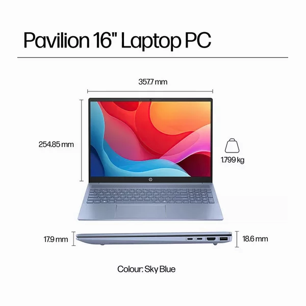 HP Pavilion 16-ag0508sa 16" Laptop - AMD Ryzen 5, 512 GB SSD, Sky Blue [Comes with 3rd party Charger]