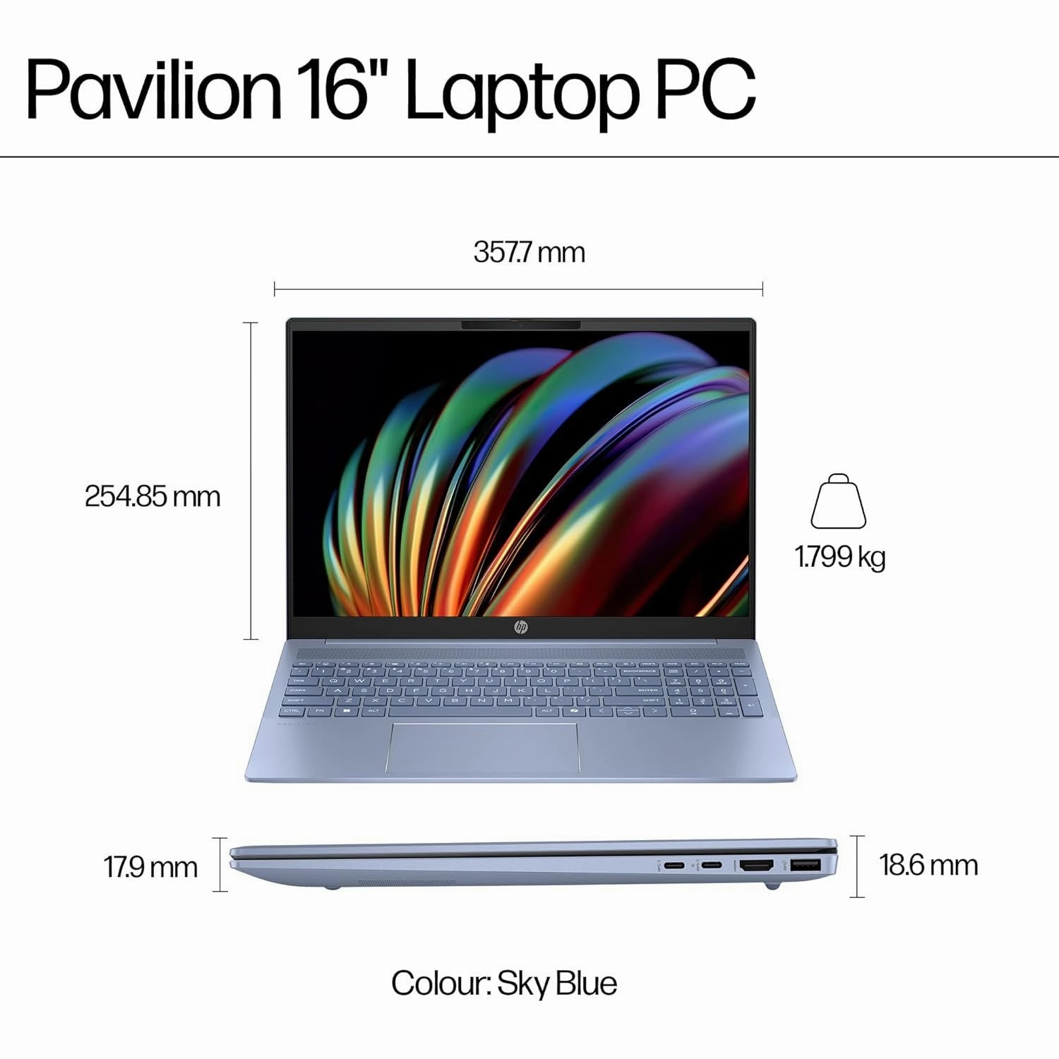 HP Pavilion 16 C Intel Core Ultra 5-125U, 16GB RAM, 512GB SSD, Intel Arc Graphics, Win 11, Sky Blue