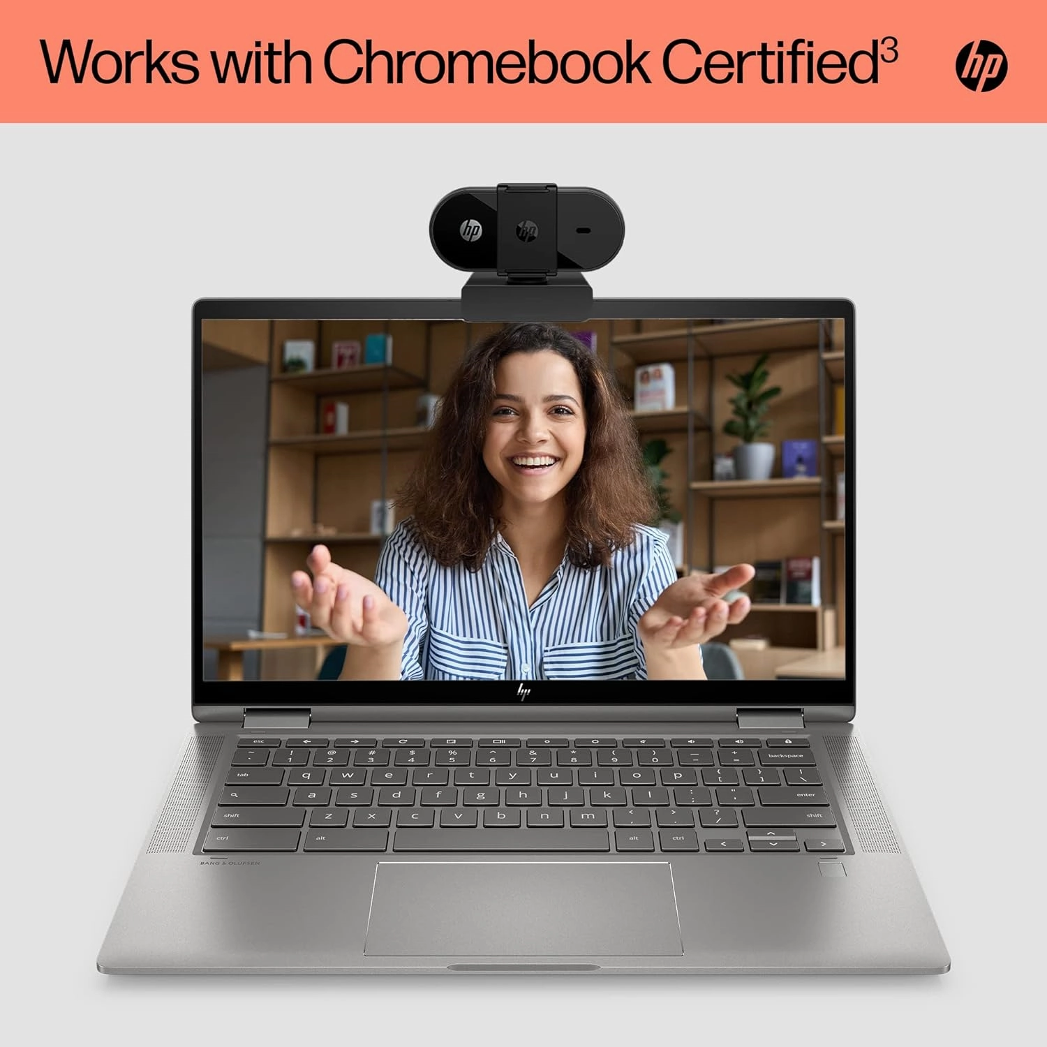 HP PC Webcam 320, 1080p FHD, Compatible with Chrome, Auto Light Corrector, Built-in Microphone, 66 Degree Wide Angle Field of View, Support with 360 Degree Swivel Clip [Black]