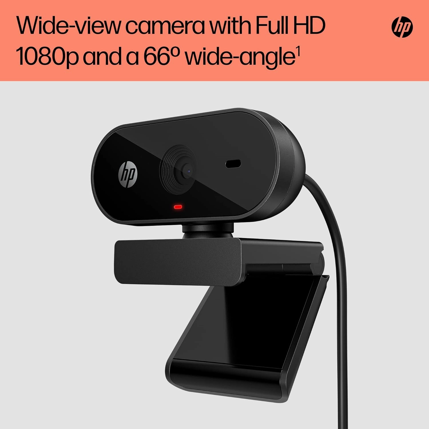 HP PC Webcam 320, 1080p FHD, Compatible with Chrome, Auto Light Corrector, Built-in Microphone, 66 Degree Wide Angle Field of View, Support with 360 Degree Swivel Clip [Black]