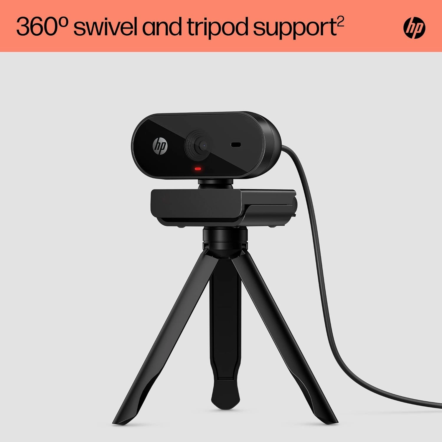 HP PC Webcam 320, 1080p FHD, Compatible with Chrome, Auto Light Corrector, Built-in Microphone, 66 Degree Wide Angle Field of View, Support with 360 Degree Swivel Clip [Black]