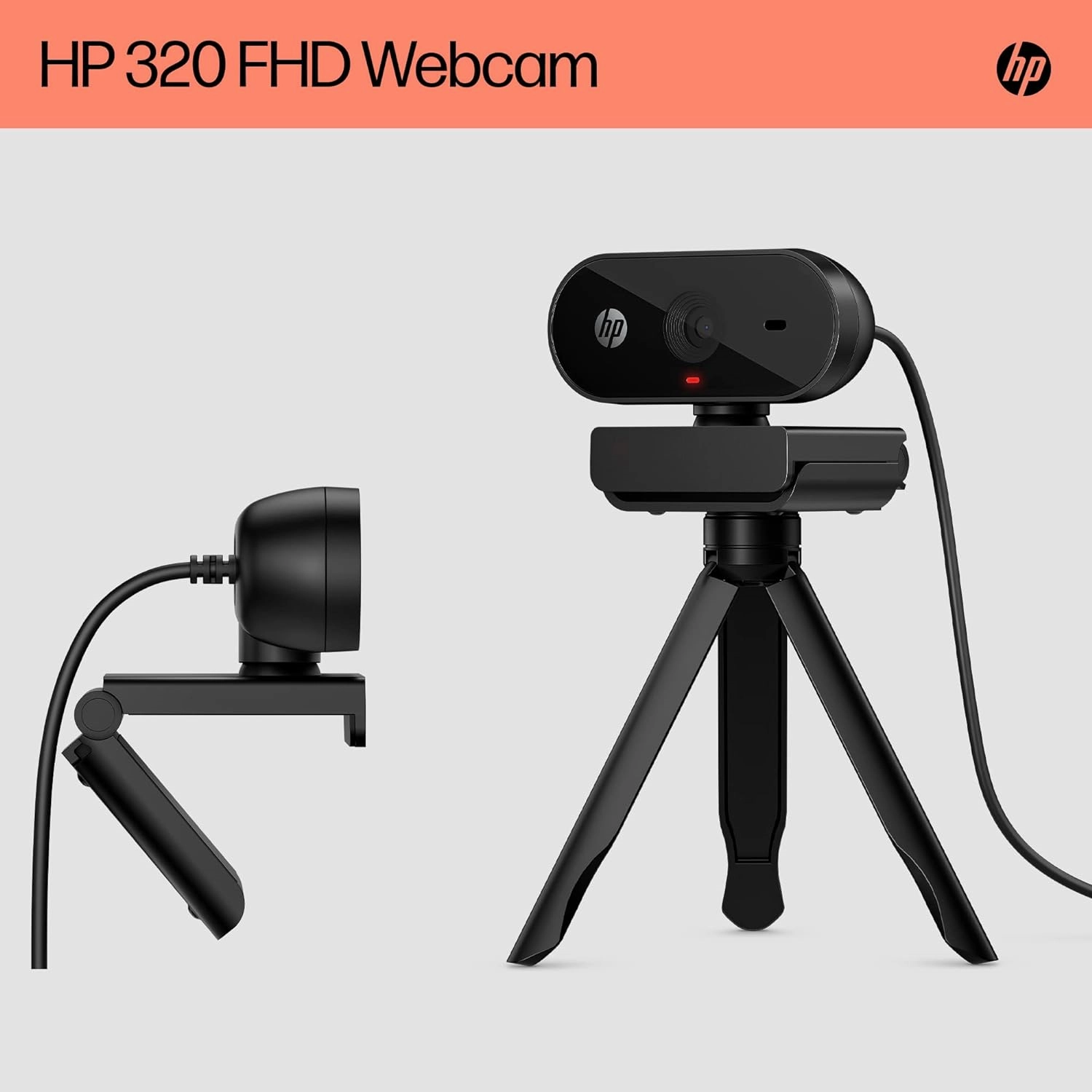 HP PC Webcam 320, 1080p FHD, Compatible with Chrome, Auto Light Corrector, Built-in Microphone, 66 Degree Wide Angle Field of View, Support with 360 Degree Swivel Clip [Black]