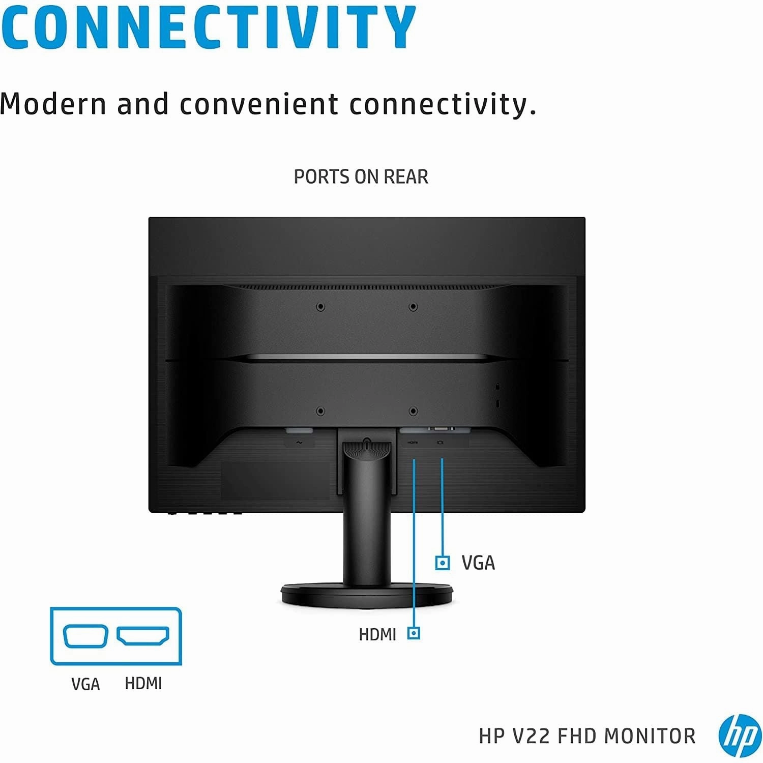 HP v22e Full HD Monitor (1920 x 1080) 21.5 Inch (1 VGA, 1 HDMI) - Black