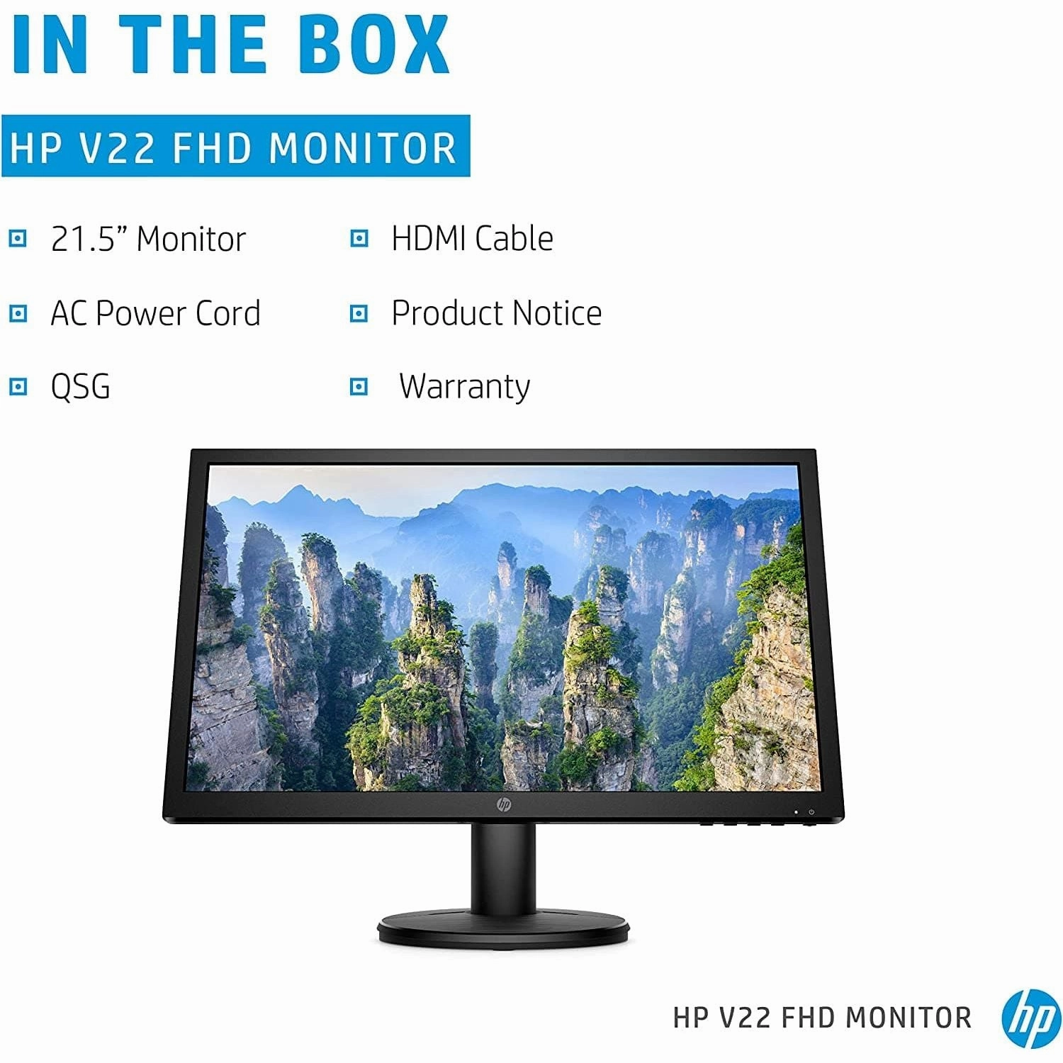 HP v22e Full HD Monitor (1920 x 1080) 21.5 Inch (1 VGA, 1 HDMI) - Black