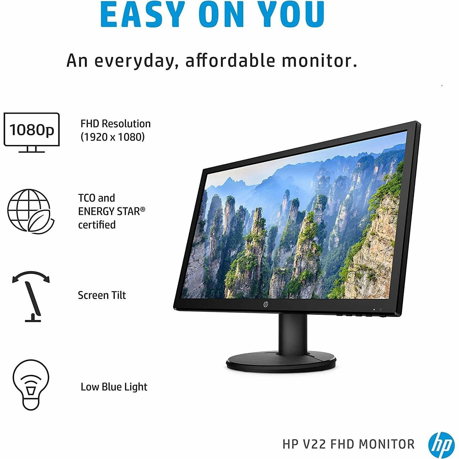 HP v22e Full HD Monitor (1920 x 1080) 21.5 Inch (1 VGA, 1 HDMI) - Black