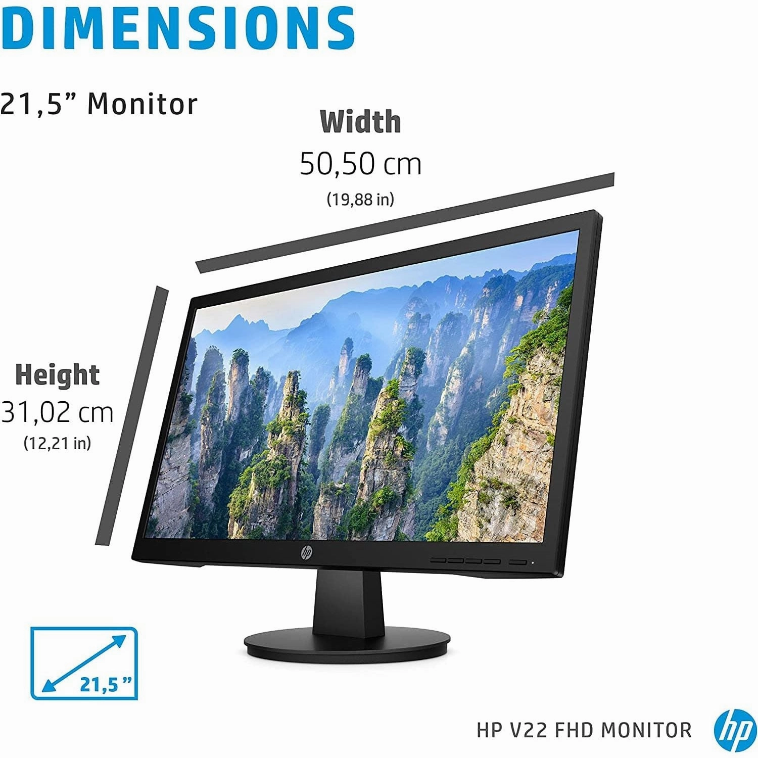 HP v22e Full HD Monitor (1920 x 1080) 21.5 Inch (1 VGA, 1 HDMI) - Black