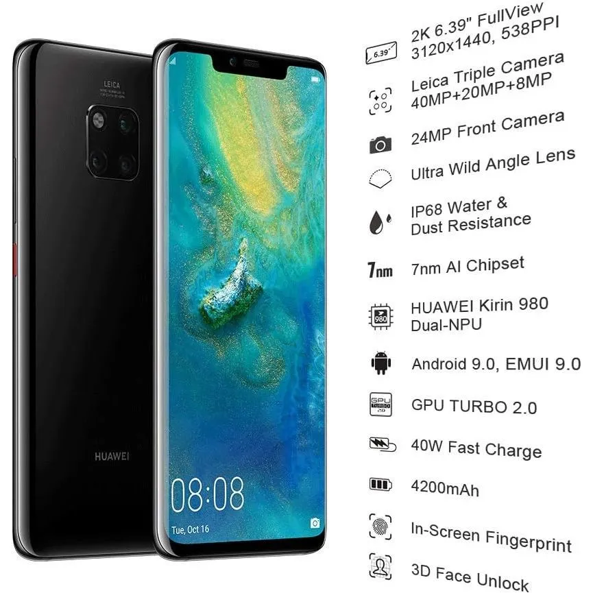Huawei Mate 20 Pro 128GB Black Sim-Free Unlocked Mobile Phone