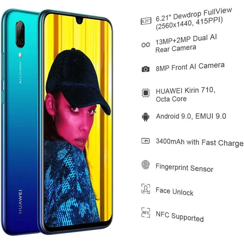 Huawei P Smart 2019 -(3GB RAM 64GB Storage)-Aurora Blue-Unlocked