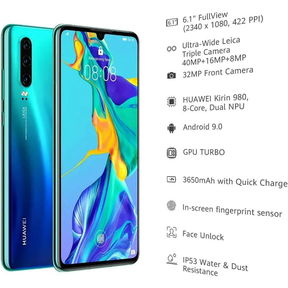 Huawei P30 128 GB 6.1 Inch - Leica Triple Camera, 6GB RAM