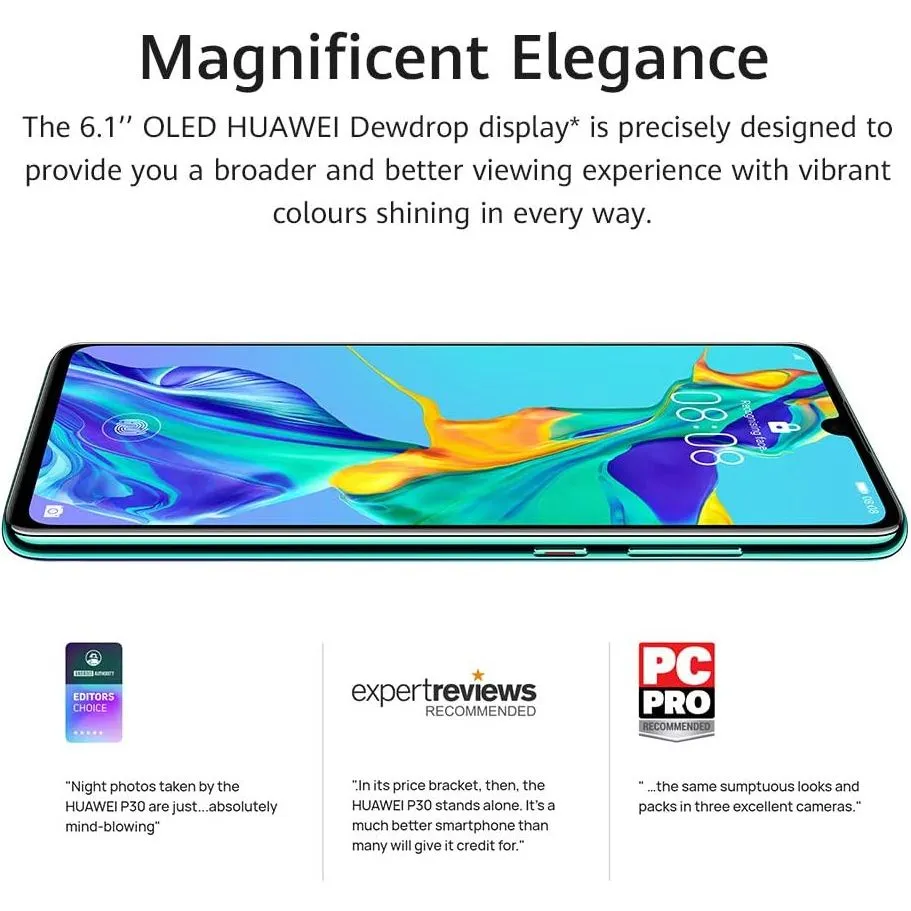Huawei P30 4G - 6GB RAM, Dual SIM, 128GB Storage, Aurora Blue, Unlocked