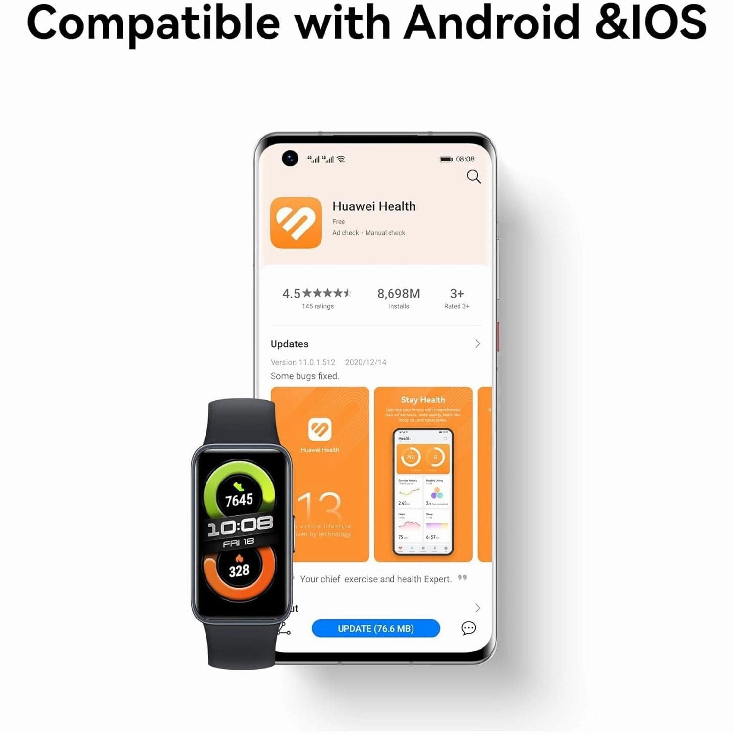 HUAWEI Band 8 Fitness Tracker - Ultra Thin Smart Band, 2 Weeks Battery, Health & Sleep Tracking - Android & iOS Compatible - Black