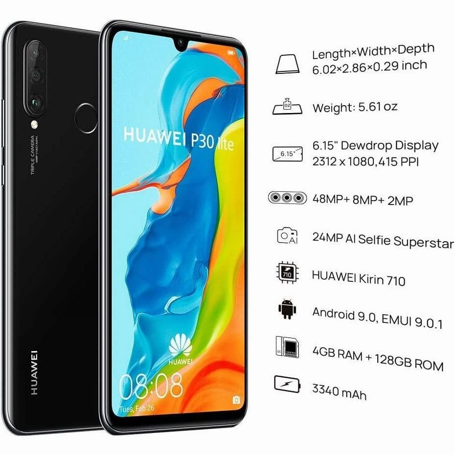 Huawei P30 Lite 128GB Black Sim-Free Unlocked Mobile Phone