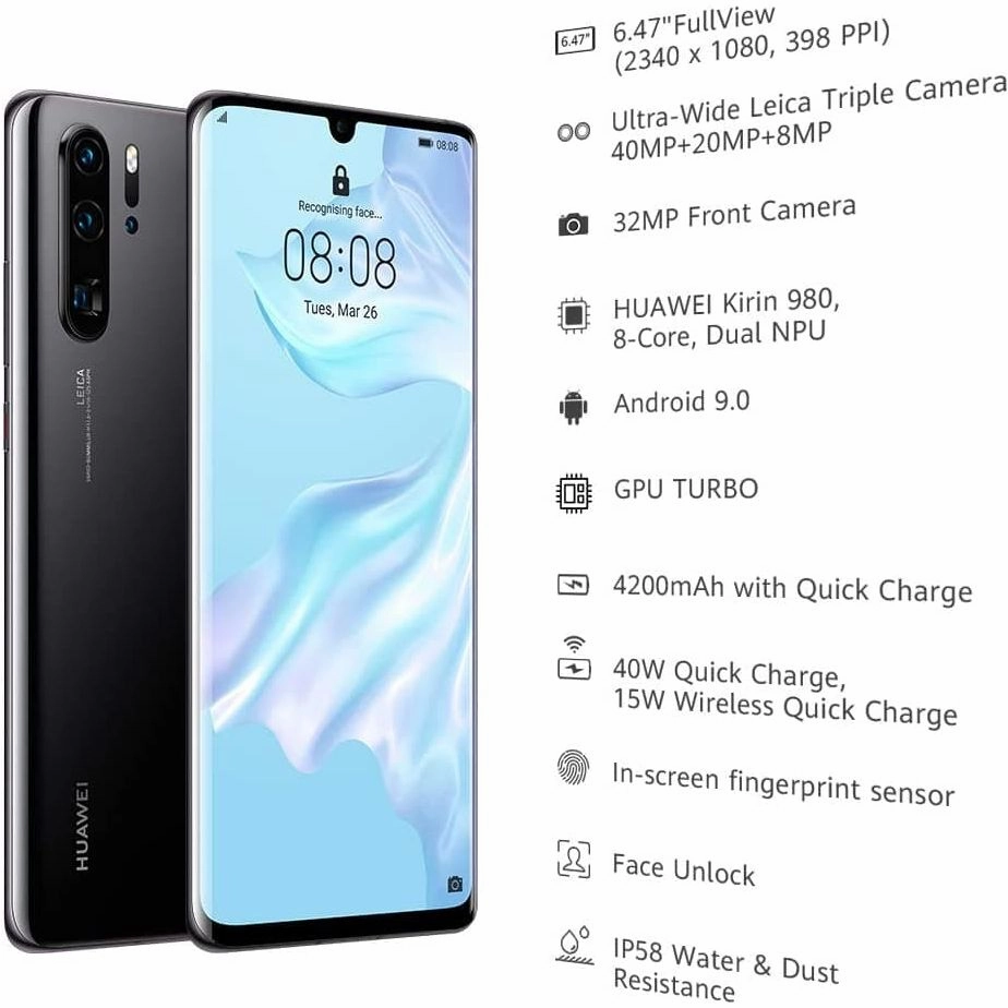 HUAWEI P30 Pro 128 GB 8 GB RAM- Midnight Black - Unlocked