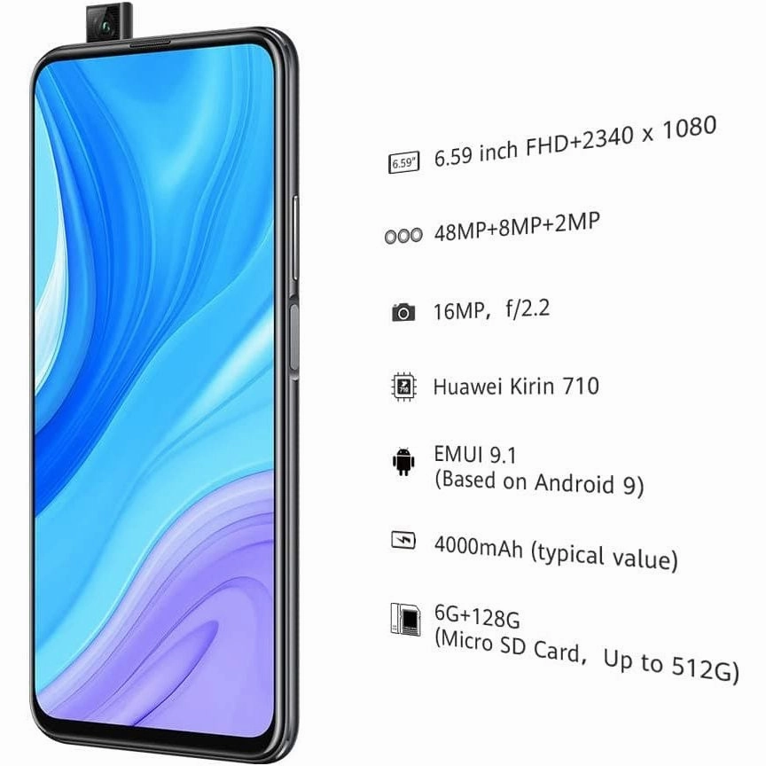 HUAWEI P Smart Pro - 128GB, 48MP Triple AI Cameras, Pop-up Selfie Camera, Kirin 710F, 4000mAh Battery, 6 GB RAM, Dual SIM, Midnight Black - Unlocked