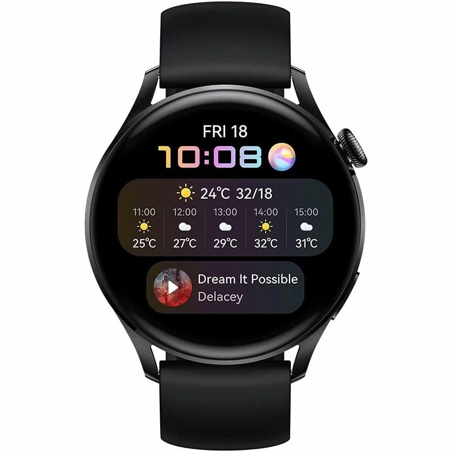 HUAWEI WATCH 3 | Connected GPS Smartwatch with Sp02 and All-Day Health Monitoring | 14 Days Battery Life - Black Fluoroelastomer Strap