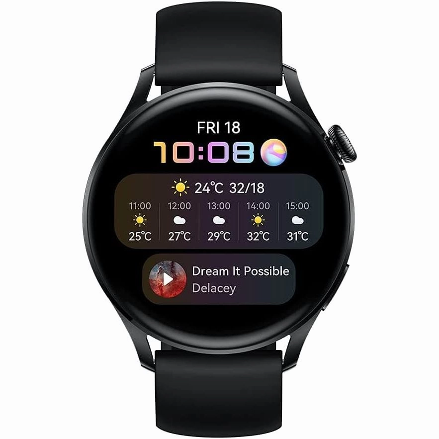 HUAWEI WATCH 3 | Connected GPS Smartwatch with Sp02 and All-Day Health Monitoring | 14 Days Battery Life - Black Fluoroelastomer Strap