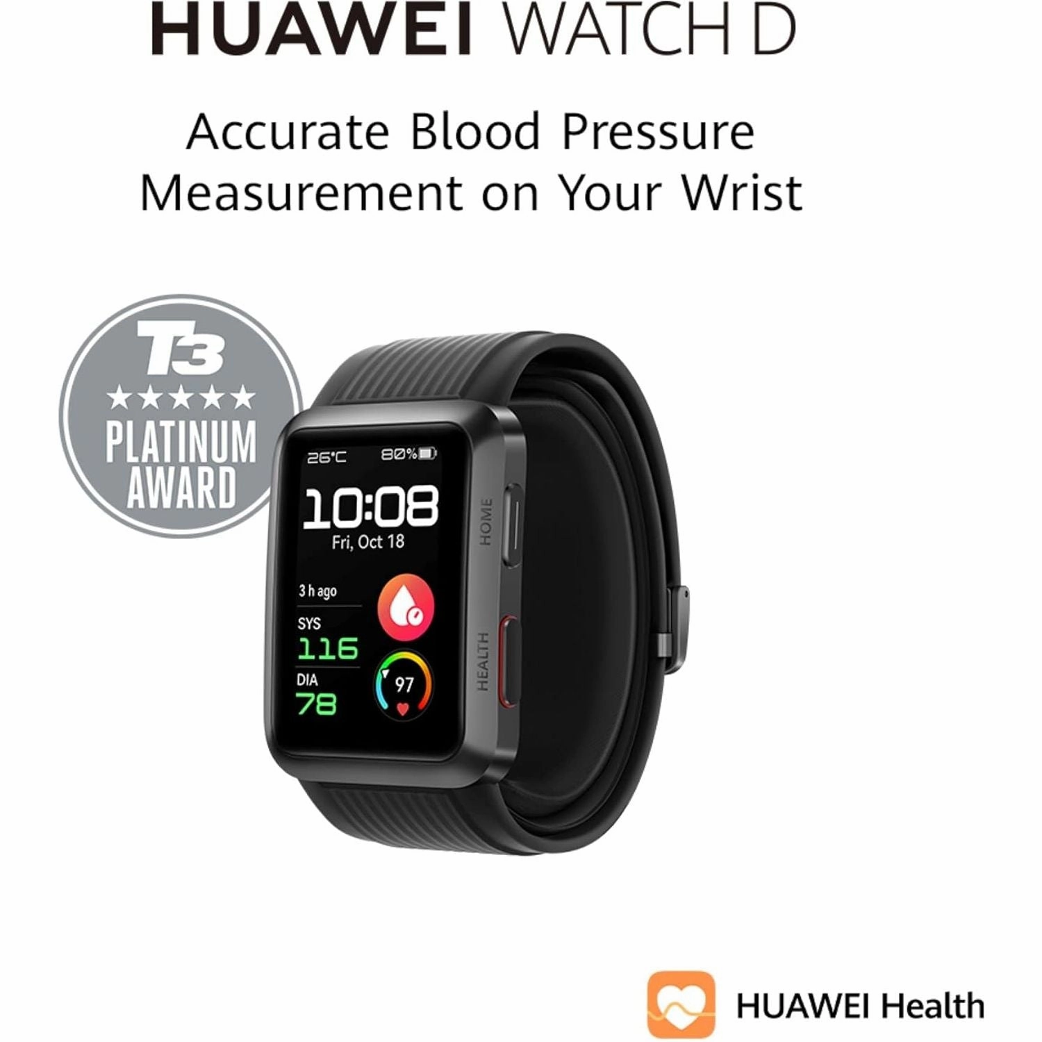HUAWEI Watch D Smartwatch - Blood Pressure, Heart Rate, SpO2, Sleep Tracking, 7-Day Battery, 70  Workout Modes, Black