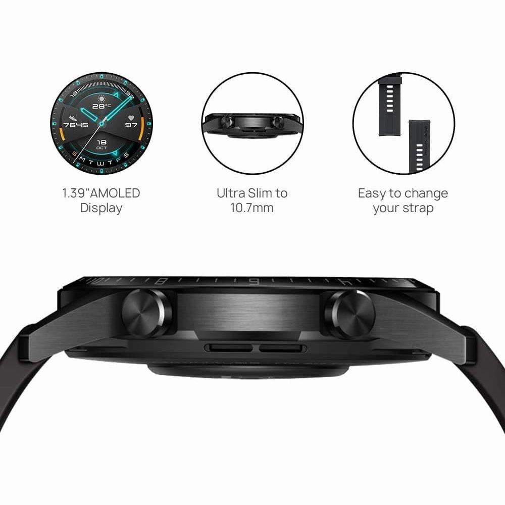 HUAWEI Watch GT 2 (46 mm) Smart Watch, 1.39 Inch AMOLED Display with 3D Glass Screen, 2 Weeks Battery Life, GPS, 15 Sport Modes, 3D Glass Screen, Bluetooth Calling Smartwatch, Matte Black