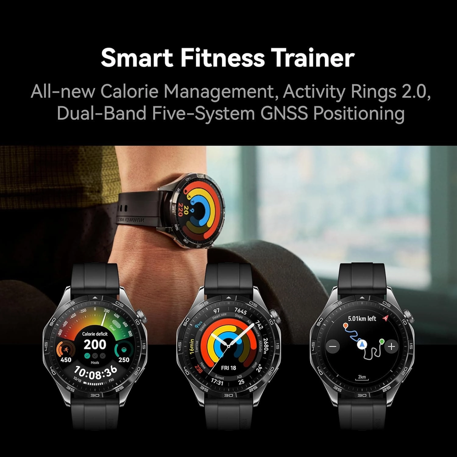 Huawei Watch GT 4 - 46mm  Smartwatch with 2-Week Battery, Fitness & Health Tracking, GPS, Compatible with Android & iOS, Green Woven