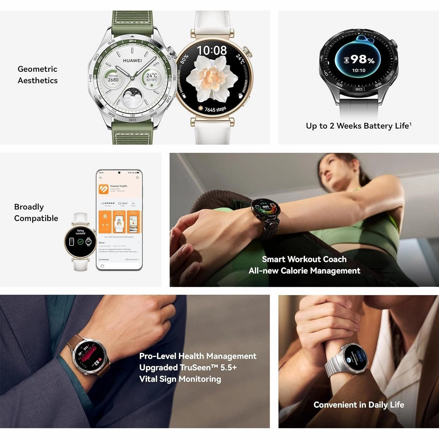 Huawei Watch GT 4 - 46mm  Smartwatch with 2-Week Battery, Fitness & Health Tracking, GPS, Compatible with Android & iOS, Green Woven