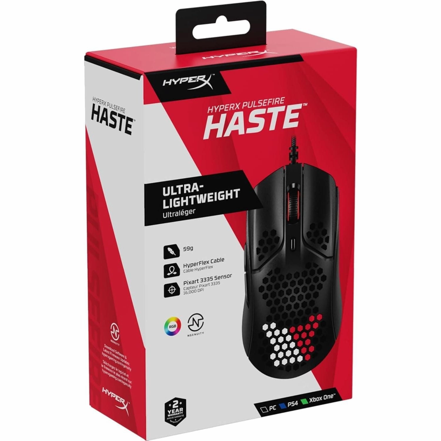HyperX Pulsefire Haste C Gaming Mouse C Ultra-Lightweight, 59g, Honeycomb Shell, Hex Design, HyperFlex Cable, Up to 16000 DPI, 6 Programmable Buttons, Black