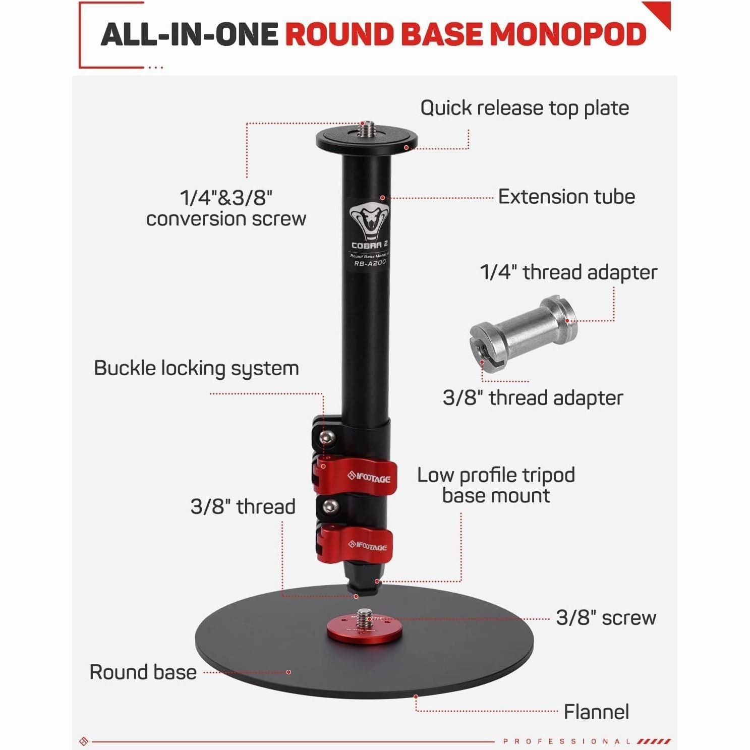 IFOOTAGE Cobra 2 Round Base RB-A200 1000010630 Monopod - Black