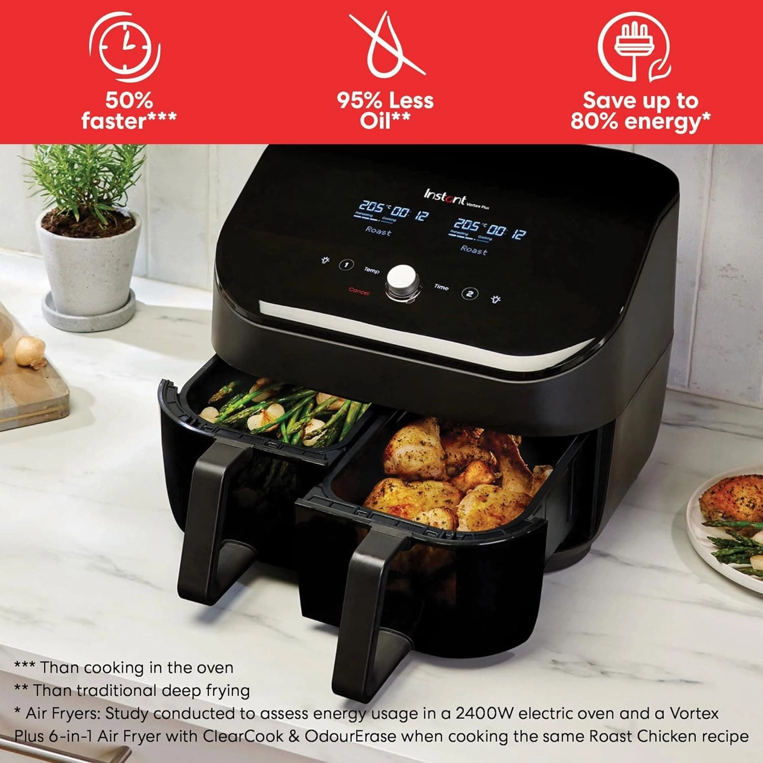 Instant Vortex Clear Cook 7.6L Dual Air Fryer - Black