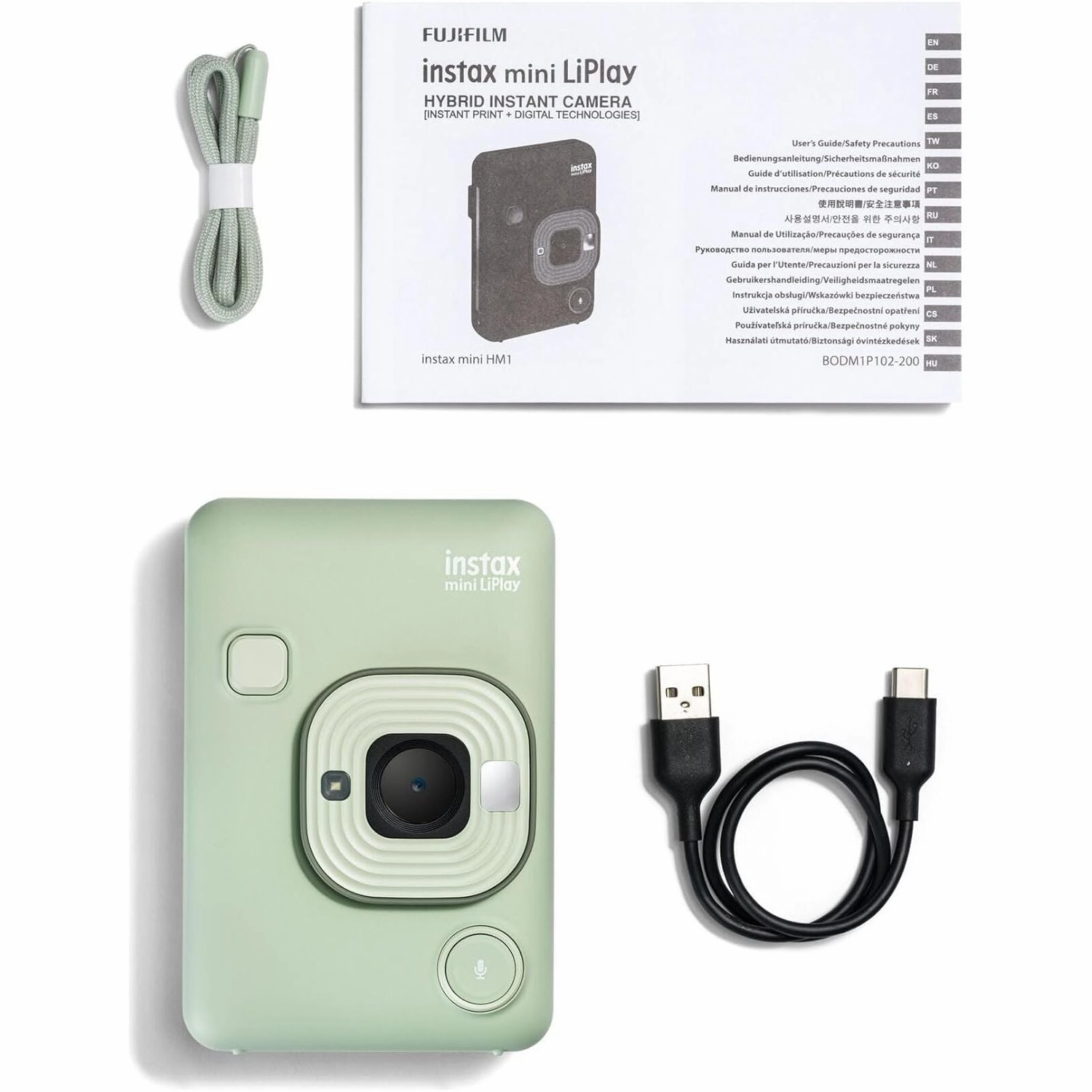 INSTAX Mini LiPlay Hybrid Instant Camera - 2.7" LCD, Micro SD, USB-C Charging, Matcha Green