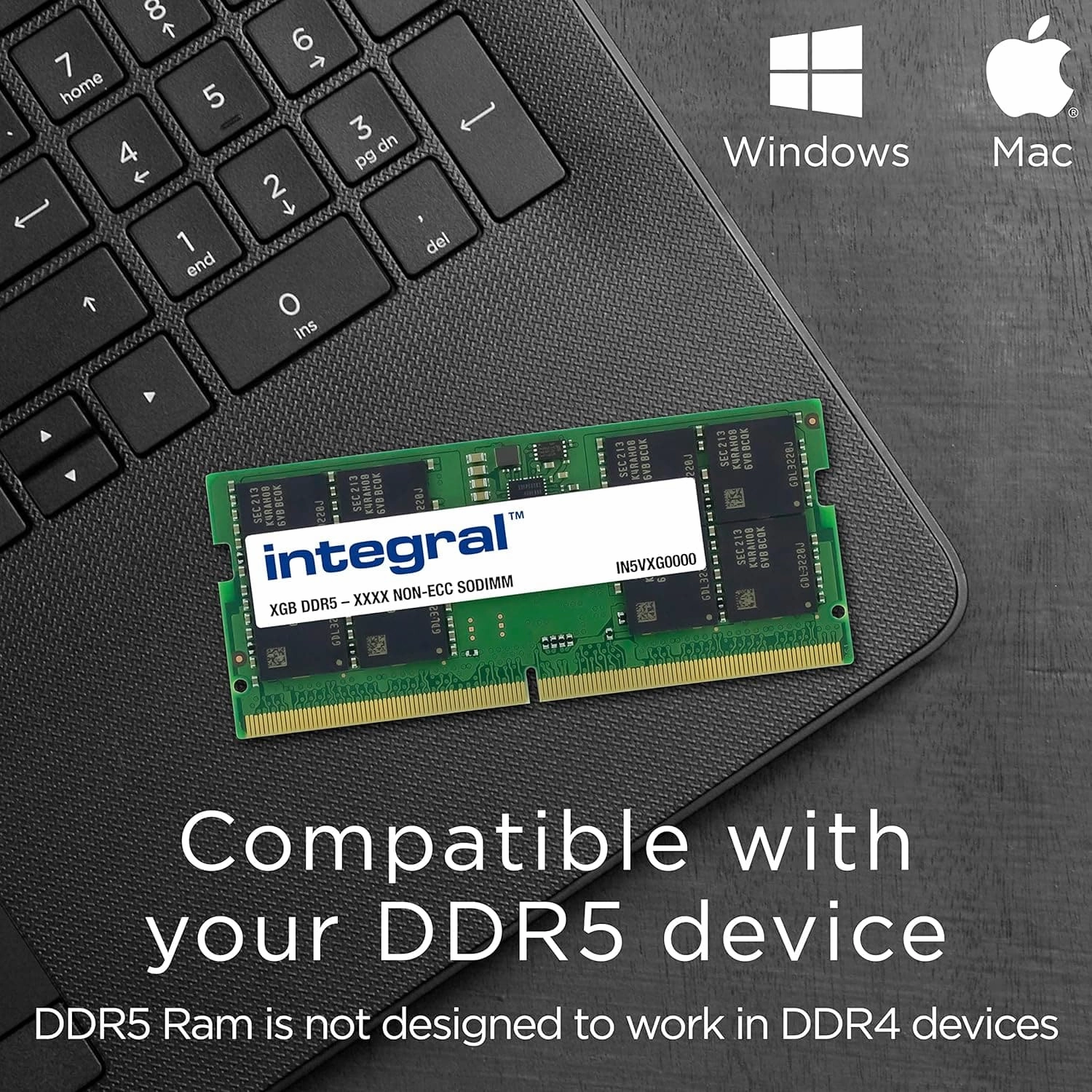 Integral 16GB DDR5 RAM 4800MHz SODIMM Laptop/Notebook/Macbook PC5-38400 Memory