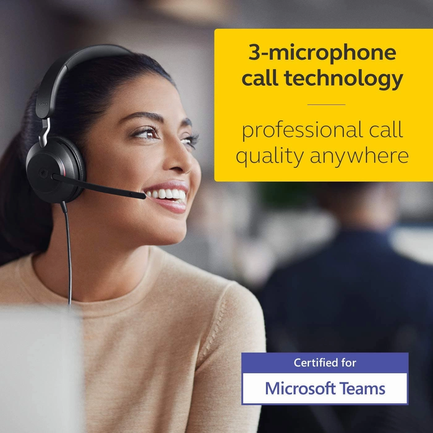 Jabra Evolve2 40 PC Headset  Noise Cancelling Microsoft Teams Certified Mono Headphones With 3-Microphone Call Technology  USB-A Cable  Black