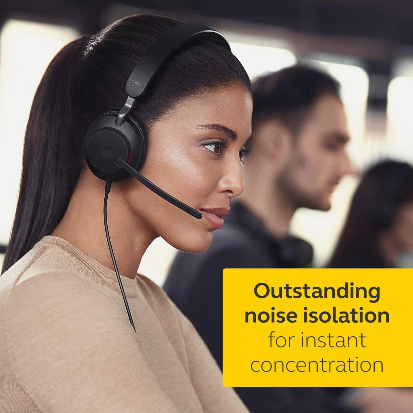Jabra Evolve2 40 PC Headset  Noise Cancelling Microsoft Teams Certified Mono Headphones With 3-Microphone Call Technology  USB-A Cable  Black