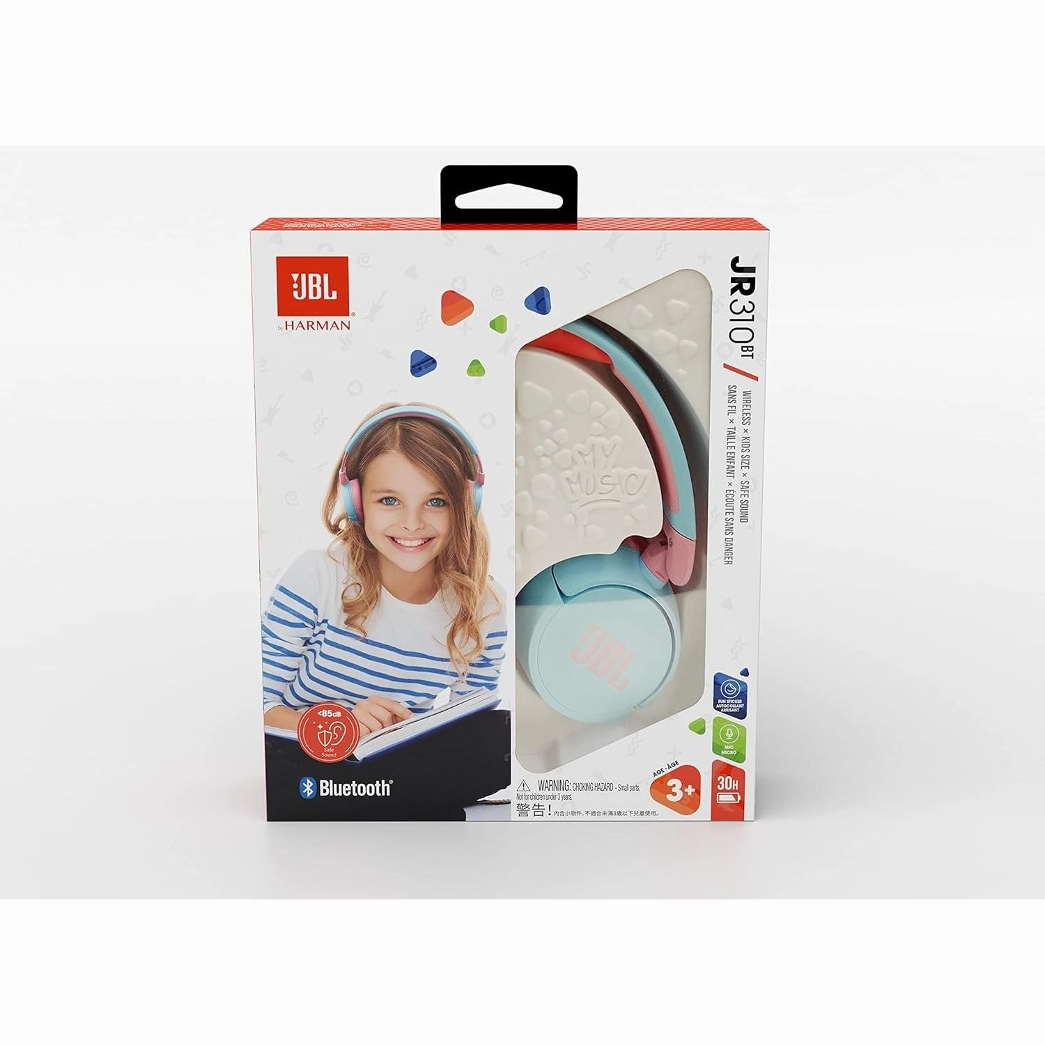 JBL Jr 310BT Kids Wireless Over-Ear Headphones - Bluetooth, Built-In Mic, Blue/Pink